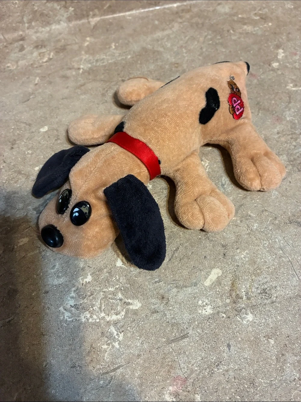 Pound Puppy 1998 Tan & Black Dog  with Red Collar - Pet Plush Toy